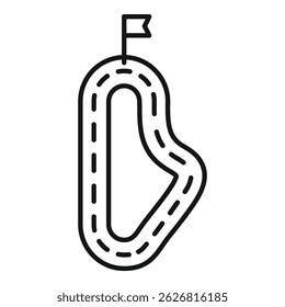 Ilustración de camino sinuoso simple con una bandera a cuadros que marca la línea de meta