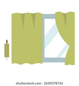 Simple Window with Green Curtain and Tassel