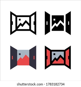 diseño simple de iconos de ventana en línea, sólido, plano y relleno estilo alineado para icono de oficina de negocios, sitio web, aplicación y diseño ui. ilustración de medios de marco vectorial en color de estilo colorido sobre fondo blanco