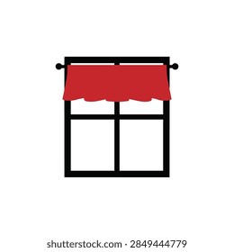 Simple window icon with a red valance curtain, minimal flat vector illustration.