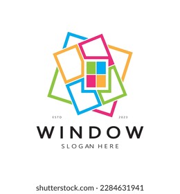 simple window logo, design for, interior, construction, architecture, property business, vector