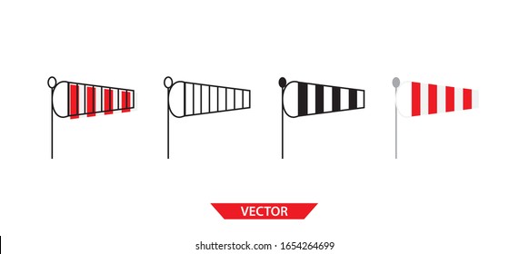 Simple windsock icon on white background 4 types such as outline, black, color, outline and color. Vector illustration.