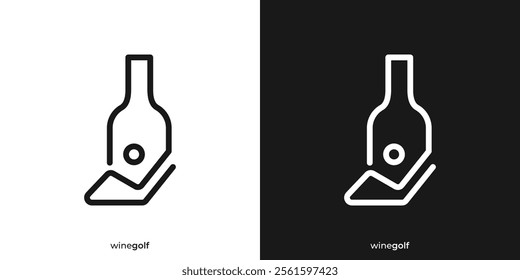 Simple Wine Golf Logo. Wine Bottle and Golf Stick Icon Graphic. Golf Bar Logo Design Template.