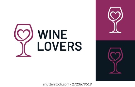 Simple wine love logo design template illustration. Abstract wine glass with heart love minimalist style symbol vector design icon