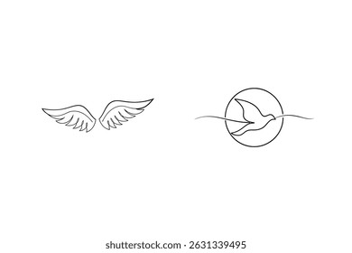Ilustrações simples de arte de asa e pomba em um fundo branco para projetos de design