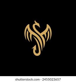 Simple Winged Dragon Line Art Logo Design