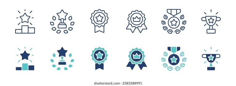 simple winner cup award icon line set medal badge success achievement reward first place champion vector illustration