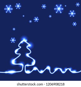 simple winter illustration with tree and snowflakes