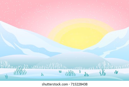simple winter landscape. soft pink background. vector illustration, flat design