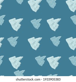 Simple winter nature seamless ocean pattern with doodle artcic iceberg ornament. Blue palette glacier artwork. Great for fabric design, textile print, wrapping, cover. Vector illustration.