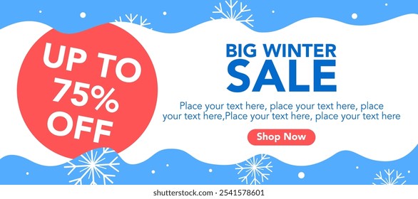 Simple Winter season christmas illustration template with tag and snowflakes element on blue background good for banner, poster, greeting card, sale or advertisement, social media, cover and flyer