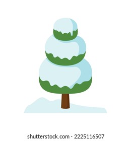 Simple winter tree with snow in green flat vector design illustration for clip art for garden park and forest