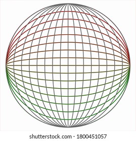 A simple wire frame globe showing the latitudes and longitudes.