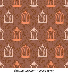 Simple wired birdcages seamless vector pattern. Surface print design for fabrics, stationery, scrapbook paper, gift wrap, textiles, backgrounds, and packaging.