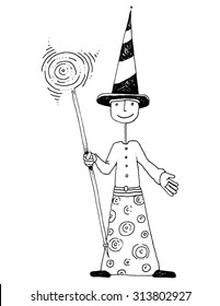 simple wizard cartoon wizard hat magic wand