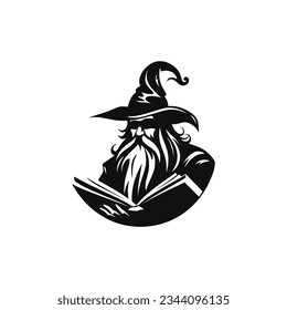 simple wizard silhouette magic school witchcraft logo vector illustration template design