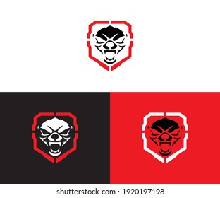 simple wolf logo gaming eyes sharp black and red vector