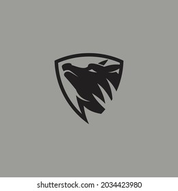 simple wolf logo with shield. vector illustration for logo or icon