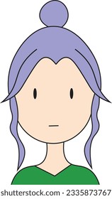 simple woman avatar ilustration girl with purple hair messy bun hairstyle
