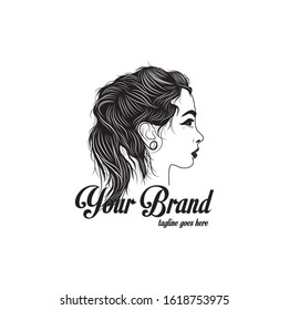 simple woman creative concept logo design hair style.