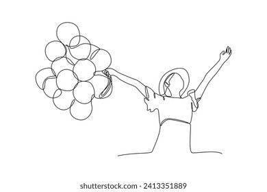 Simple of woman holding ballons at festival and fireworks Related Vector Line Icons. Contains such Icons of festival, Stage, Happy People in Crowd and more. Editable Stroke. 48x48 Pixel Perfect.
