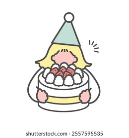 Simple woman illustration with birthday cake