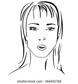 Simple woman portrait. Young woman face. Can be used for beauty posters, illustrations, banners. Vector illustration