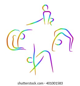 Simple woman silhouettes in different poses. Vector logo concept illustration for fitness center, sport club, health center etc. Vector illustration symbol. Human icon. Design element. EPS10