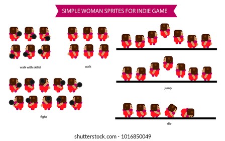 Simple woman sprite with skillet for your own games or cartoon