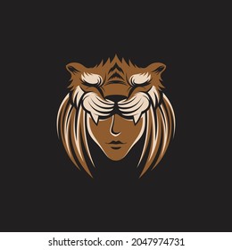 simple woman and tiger logo. vector illustration for logo or icon