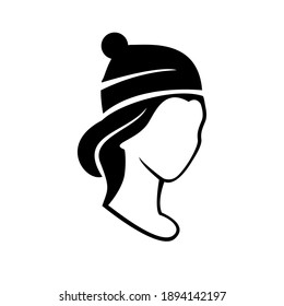 simple woman wearing a beanie hat silhouette vector illustration design isolated background