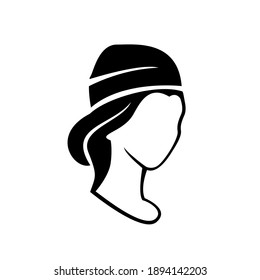 simple woman wearing a beanie hat silhouette vector illustration design isolated black background