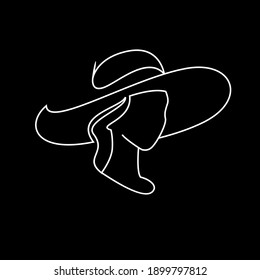simple woman wearing a floppy sun hat straw hat line outline vector illustration design isolated background