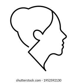 Simple Women's Head Vector Line Icon. Female User Profile Icon, Side View, Head, Hairstyle Bun. Contemporary Modern Icon