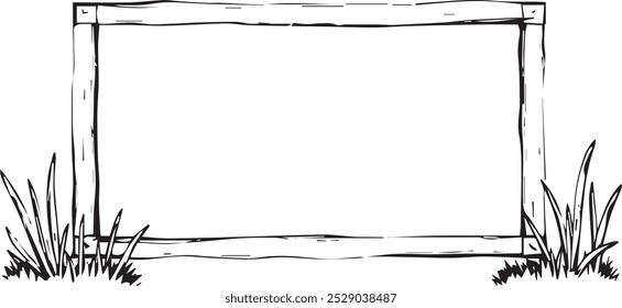 A simple wood frame with grass on either side.