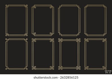 Simple wood geometric frames are isolated on black background. Luxury brown wood borders for invitations, luxury templates, and decorative patterns. Chinese border design. 3D vector illustration.