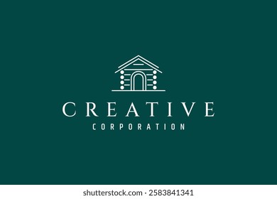 simple wood house or cottage logo in minimalist line art design style
