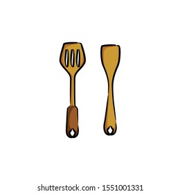 simple wood and stell spatula vector icon.  Cooking Tools silhouette logo. chef and people use this material and equipment to make food or drink. community and club that love cook activity. web, apps