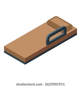 Simple wooden bed with brown mattress and pillow, isometric view