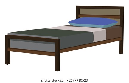 Simple wooden bed with mattress, pillow, and bedsheet - minimalist furniture design illustration