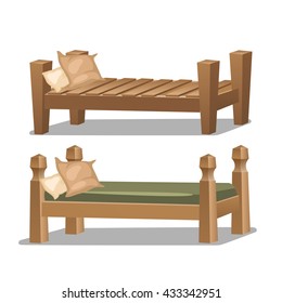 Simple wooden bed. Vector illustration.