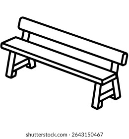 A simple wooden bench is shown in a line drawing isolated on white background