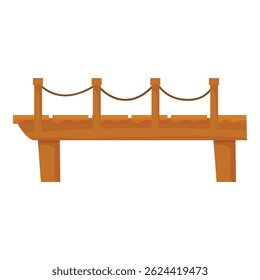 Simple wooden bridge with rope handrail connecting two sides