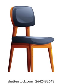 Simple wooden chair with upholstered seat and back, ideal for a dining room. Vector cartoon illustration