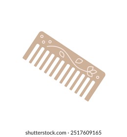 Simple wooden comb for women isolated on white. Stylish accessory for hair care.