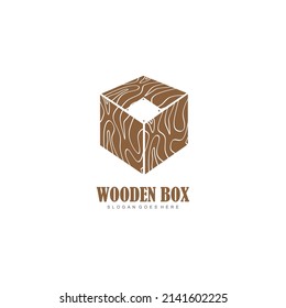 
Simple Wooden Crate Vector Logo .box Shape Wooden Packaging .box Illustration With Brown Wooden Pattern