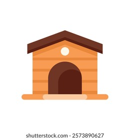 Simple wooden doghouse with brown roof, entrance and base, providing shelter for a dog