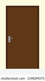 A Simple Wooden Door , Wood Door , Light Yellow Wall And Light Gray Ground , Door Illustration , Door Vector