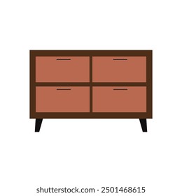 Simple wooden dresser with four drawers displayed on a white background for home decoration ideas