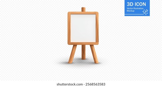 A simple wooden easel stands upright in a well-lit studio, awaiting artwork. Its blank canvas invites creativity and artistic expression in a calm environment.